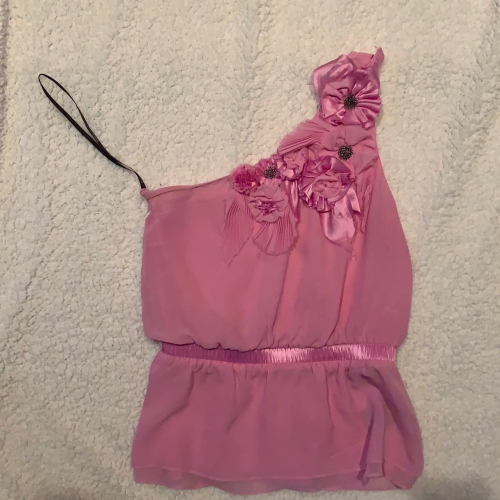 Pink Bebe one shoulder designer blouse
